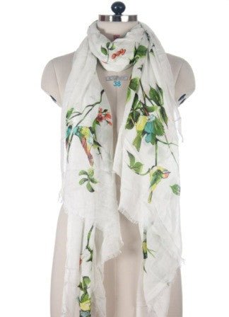 Nine Yaks White Bird Cotton Shawl
