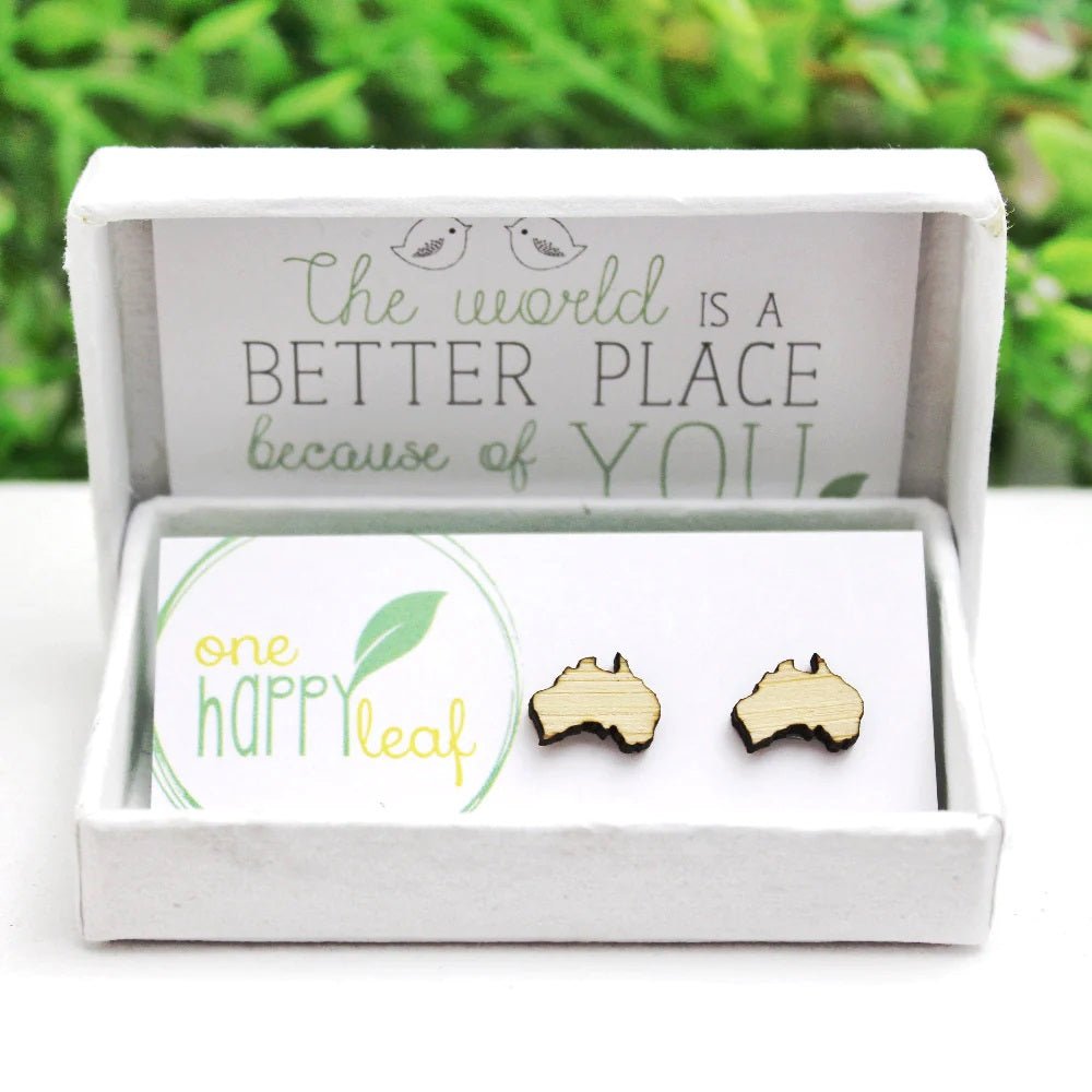 One Happy Leaf Australia map stud earrings