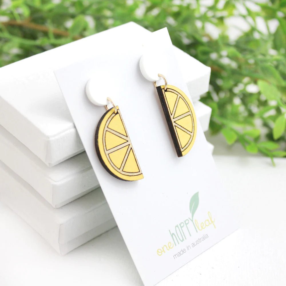 One Happy Leaf Lemon slice dangle earrings