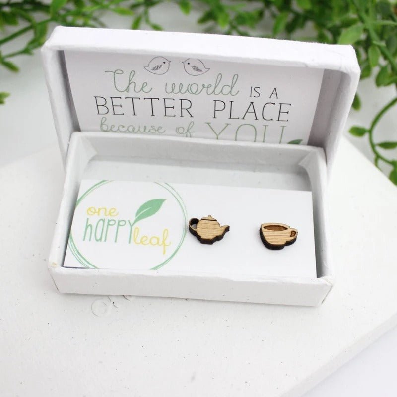 One Happy Leaf Tea pot and tea cup Studs