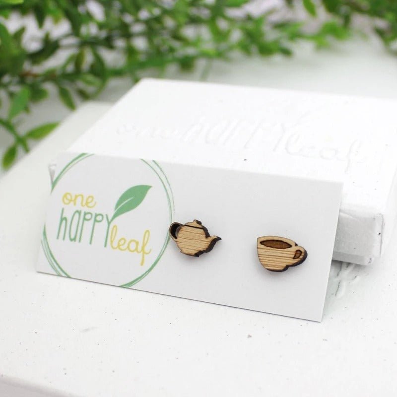 One Happy Leaf Tea pot and tea cup Studs