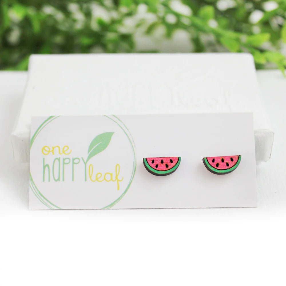 One Happy Leaf Watermelon stud earrings