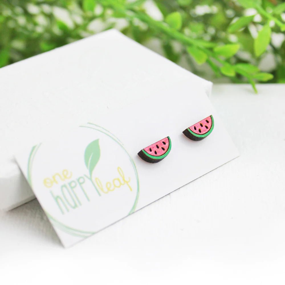 One Happy Leaf Watermelon stud earrings