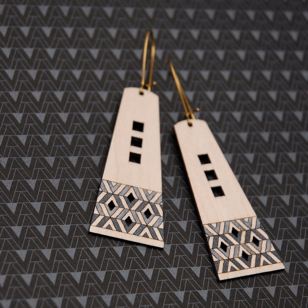 Kenzie Earrings – Sustainable Birch Geometric Chevron Earrings, Graphite