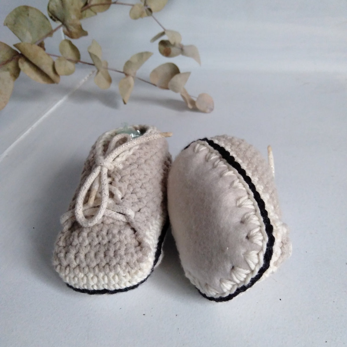 Oatmeal Crocheted Baby Booties #same day gift delivery melbourne#