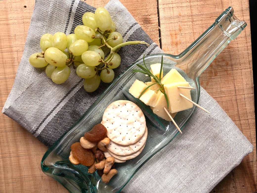 Upcycled Bottle Art Recycled Wine Bottle Dip Dish (2 section)