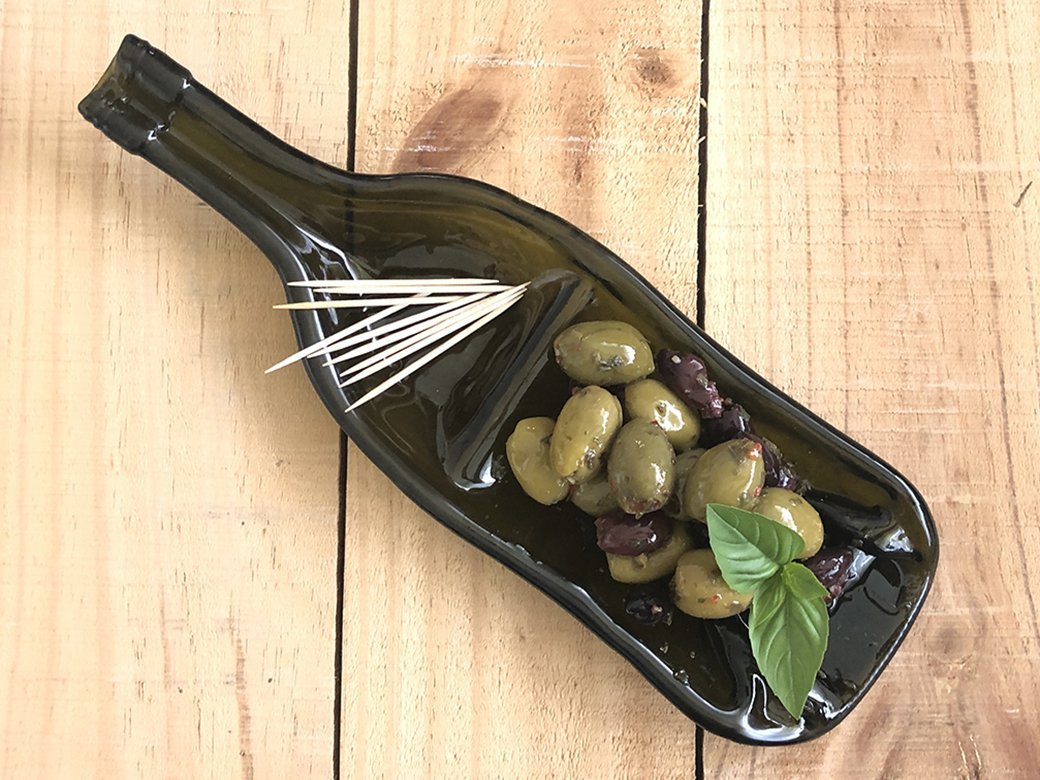 Upcycled Bottle Art Recycled Wine Bottle Dip Dish (2 section)