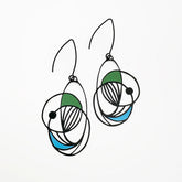 Pair of DENZ Art School Drop Out Earrings in Cool with geometric design on a white background