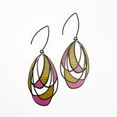 Colorful DENZ Art School Drop Out  earrings on a white background