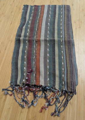 Charcoal, Teal & Rust Woven Stripe Net Scarf