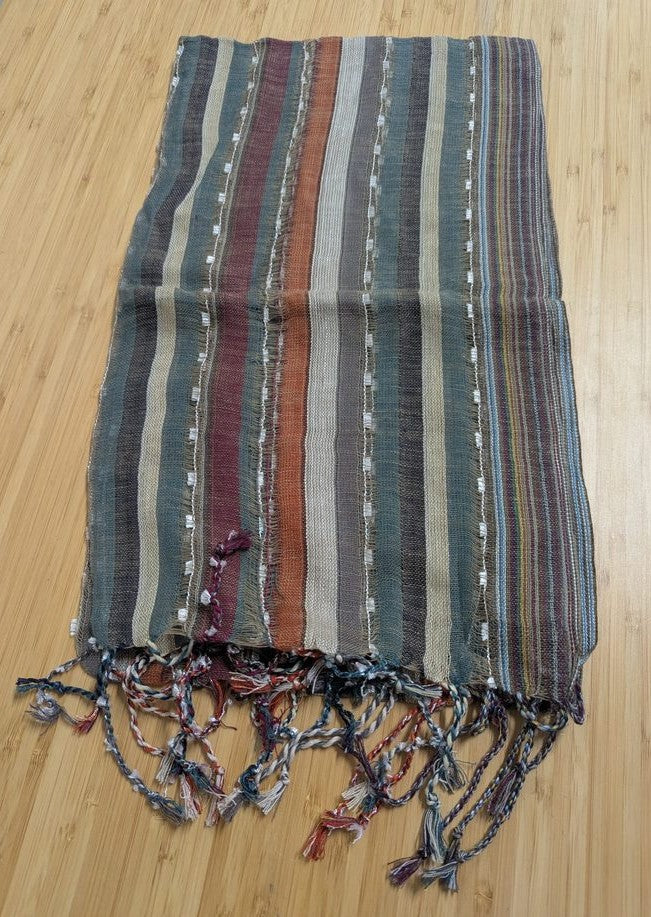 Charcoal, Teal & Rust Woven Stripe Net Scarf