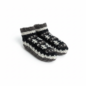 Children's Hand-Knitted Wool Booties – Black, White & Grey