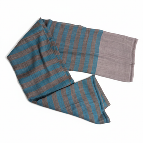 Nine Yaks Fine Cashmere Shawl - Teal & Mauve Wide Stripe
