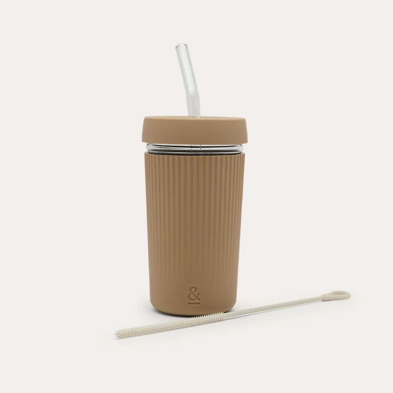 500ml borosilicate glass smoothie cup in Praline with silicone sleeve