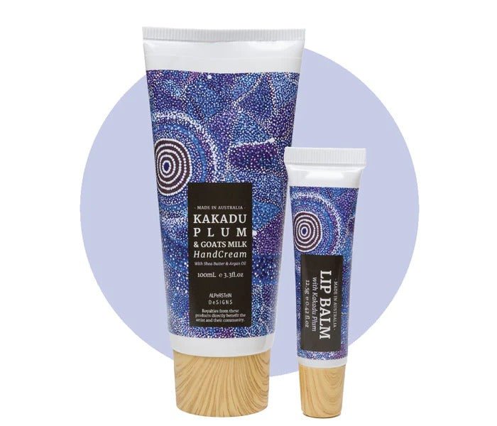 Kakadu Plum & Goats Milk Hand Cream and Lip Balm with Aboriginal design