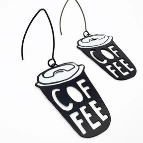 DENZ Coffee Cup can-shaped earrings on a white background