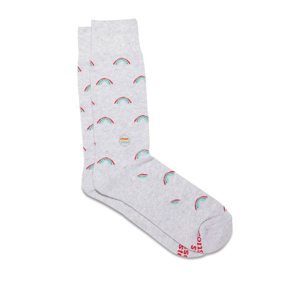 Conscious Step Socks That Save LGBTQ Lives Grey Rainbow Print Organic Cotton Socks Pair View.