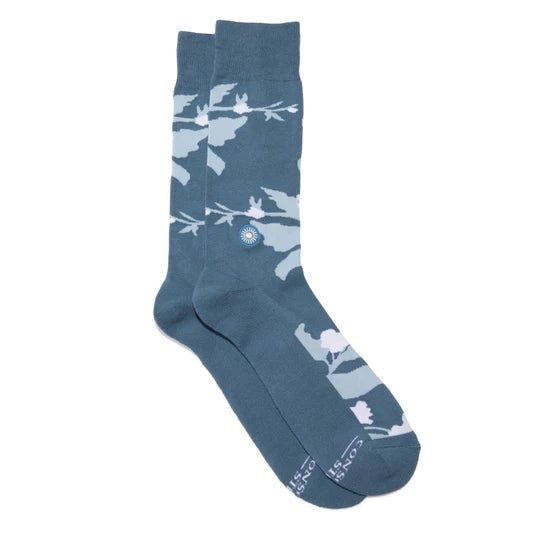 SEO-Friendly: Conscious Step Socks That Support Mental Health Floral Blue Organic Cotton Socks Pair View.