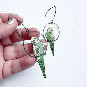DENZ Budgies Earrings in Black/Green/Yellow 