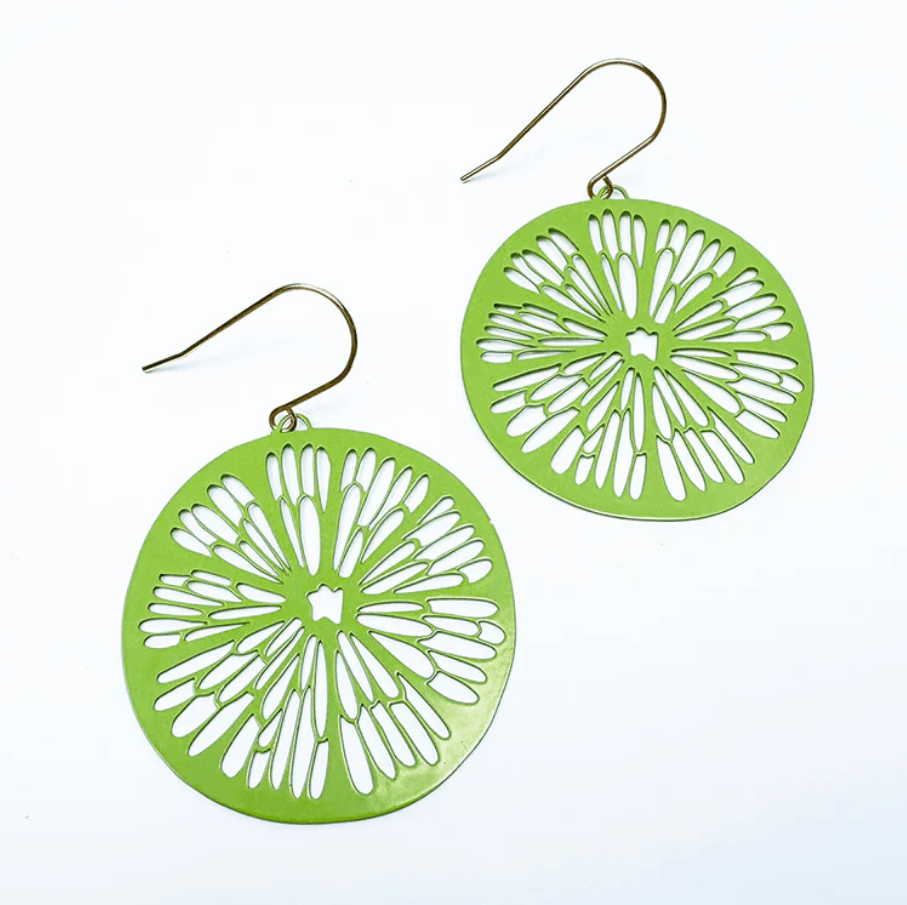 DENZ Citrus Slice earrings in lime green
