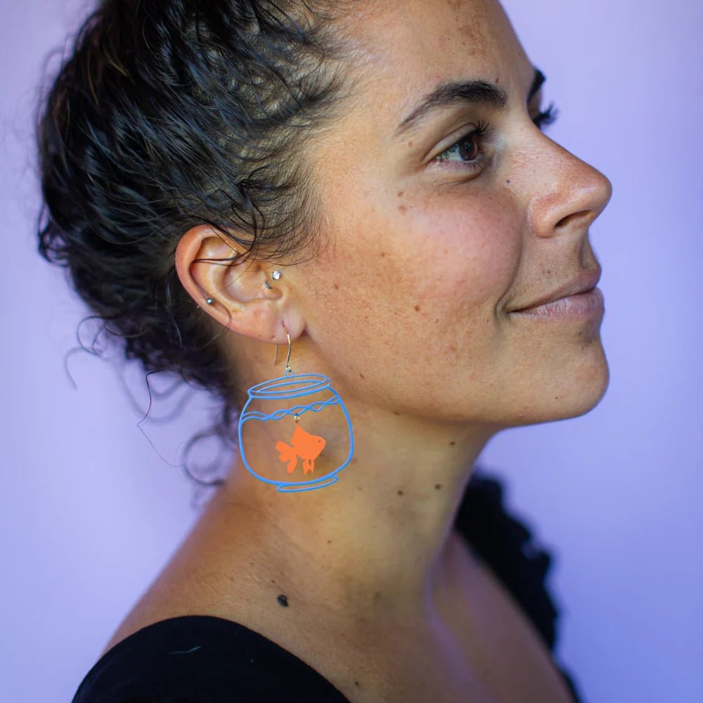 Denz + coDENZ Fishbowl Earrings in Blue & Orange same day gift delivery melbourne