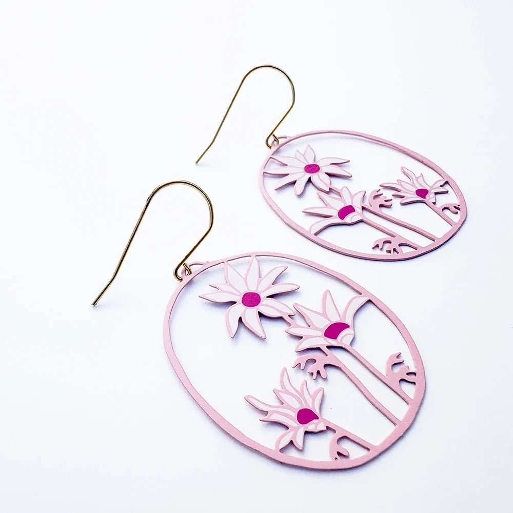 Denz + coDENZ Flannel Flower Earrings in Pinks & White same day gift delivery melbourne