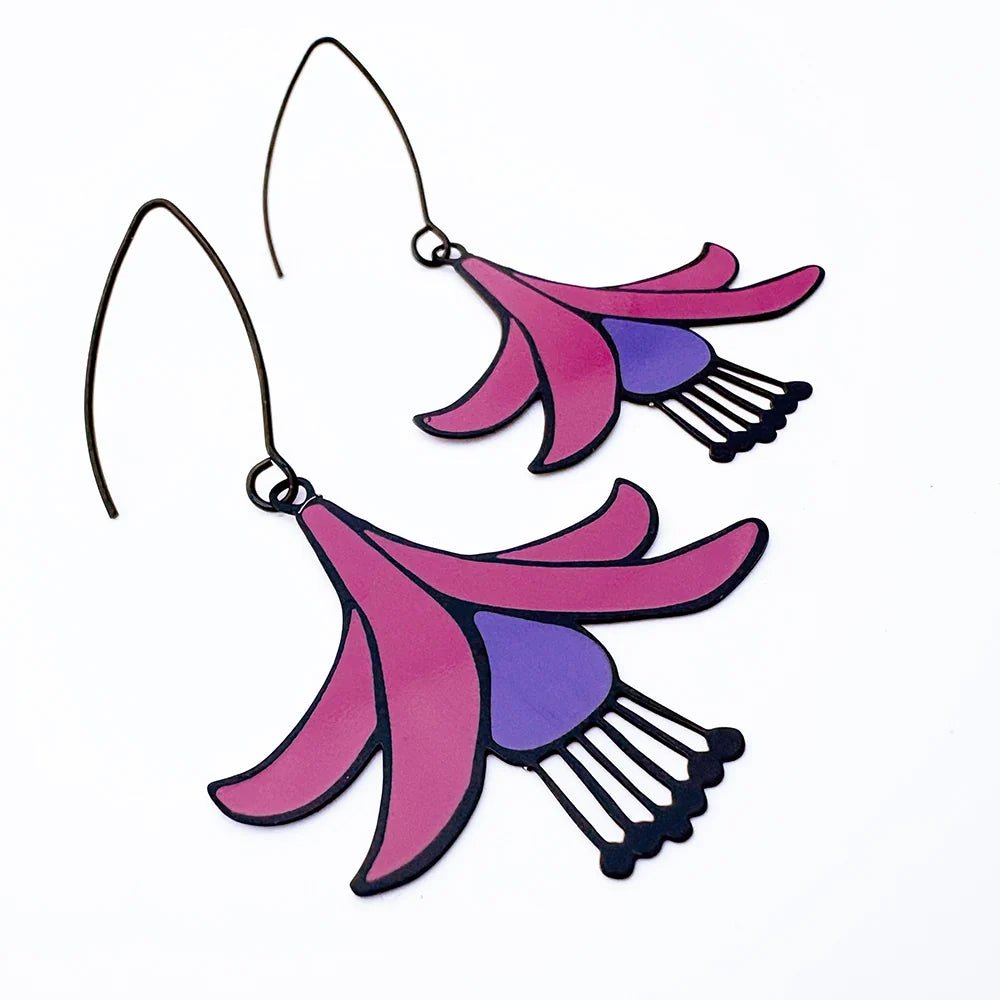 Denz + coDENZ Fuchsia Flower Earrings in Black, Purple & Pink same day gift delivery melbourne