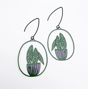 Denz + coDENZ Midi Spotted Begonia plant earrings in Dark Green/Purple same day gift delivery melbourne