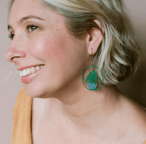 Denz + coDENZ Midi Spotted Begonia plant earrings in Dark Green/Purple same day gift delivery melbourne