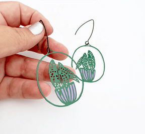 Denz + coDENZ Midi Spotted Begonia plant earrings in Dark Green/Purple same day gift delivery melbourne