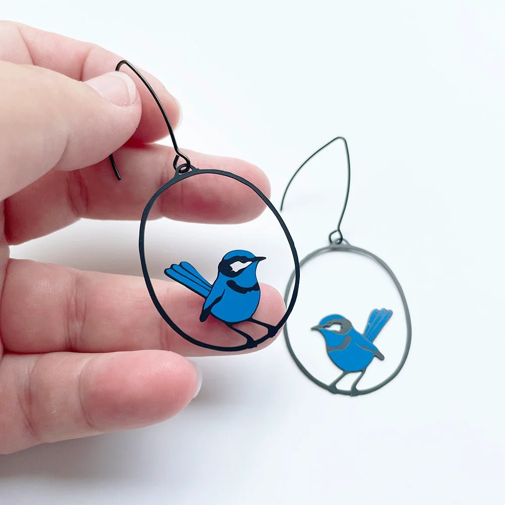 Denz + coDENZ Midi Wren Earrings in Blue/Black same day gift delivery melbourne