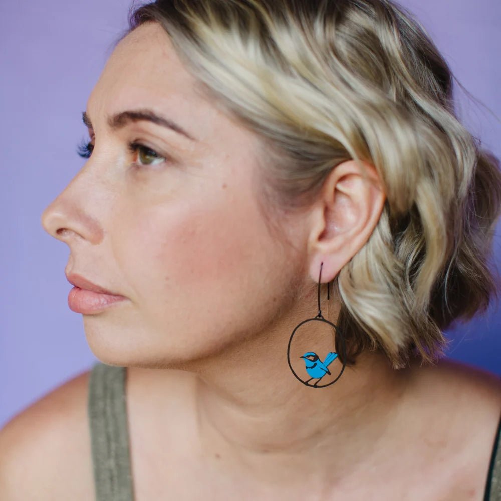 Denz + coDENZ Midi Wren Earrings in Blue/Black same day gift delivery melbourne