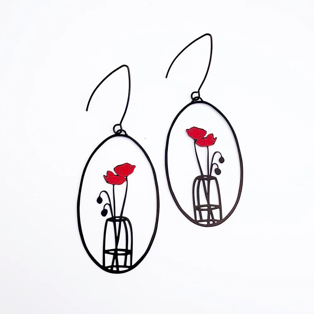Denz + coDENZ Poppy Vase Earrings in Black & Red same day gift delivery melbourne