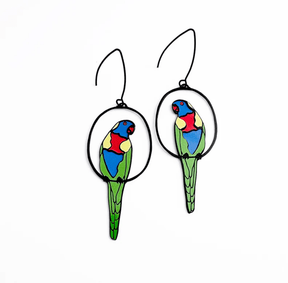Denz + coDENZ Rainbow Lorikeet earrings in Black/Rainbow same day gift delivery melbourne