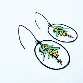 Denz + coDENZ Wattle Flower Earrings in Black/Yellow/Green same day gift delivery melbourne