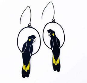 DENZ Yellow Tailed Black Cockatoo Earrings 