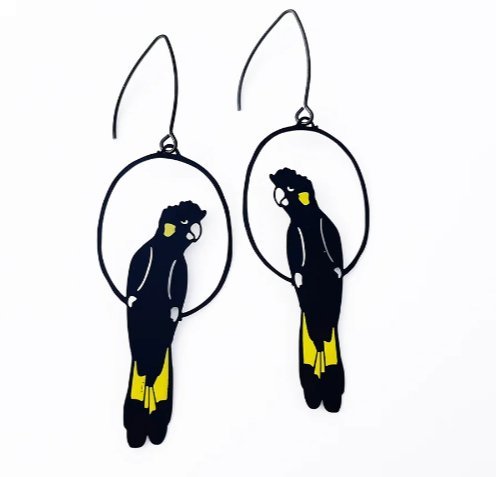 DENZ Yellow Tailed Black Cockatoo Earrings 