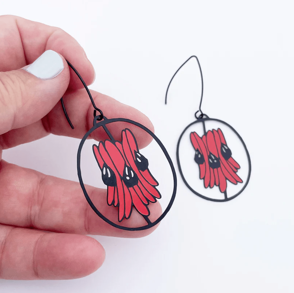 Denz + coMidi Sturt Desert Pea earrings in Red/Black same day gift delivery melbourne