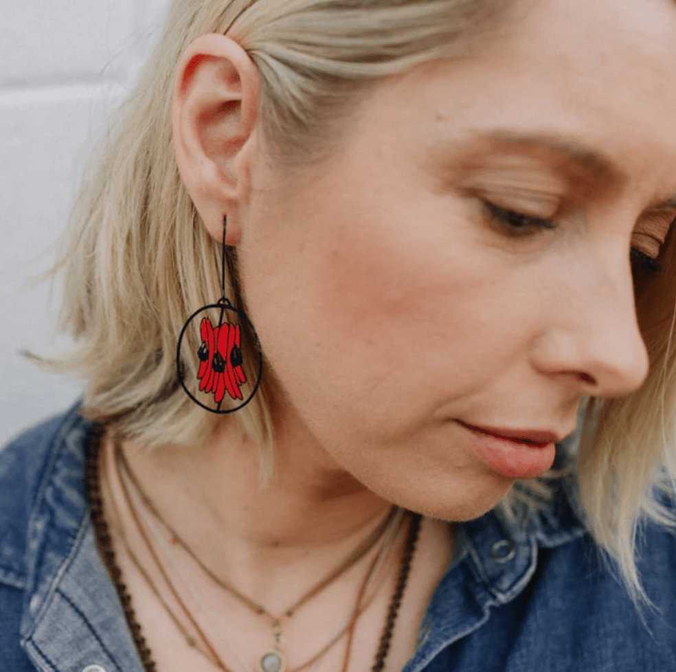 Denz + coMidi Sturt Desert Pea earrings in Red/Black same day gift delivery melbourne