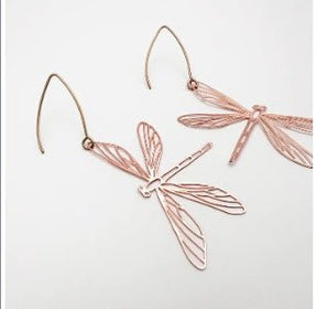 Denz Dragonfly Earrings in Rose Gold, angled view