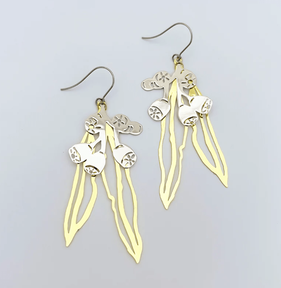 DENZ Gumnut & Leaf dangle earrings in Gold/Silver 
