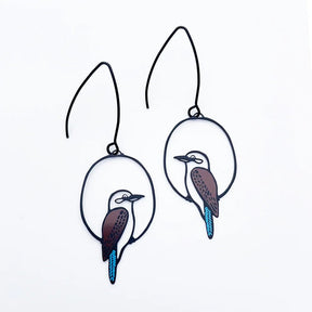 DENZ Kookaburra Earrings in Black, Brown & Blue 