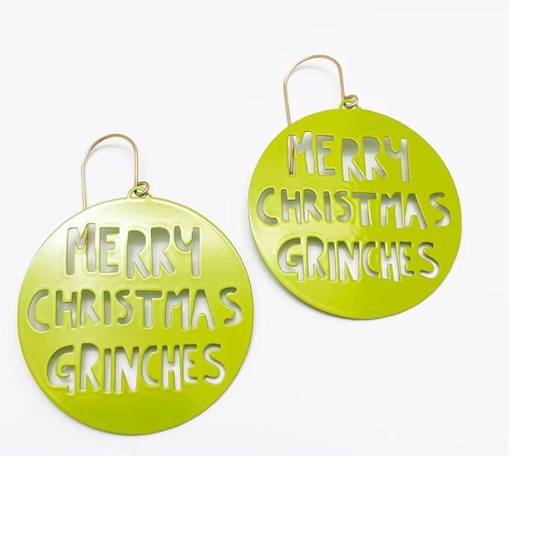 Denz Merry Christmas Grinches Earrings in Grinch Green