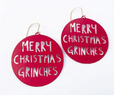 Denz Merry Christmas Grinches Earrings in Red 