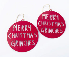 Denz Merry Christmas Grinches Earrings in Red 