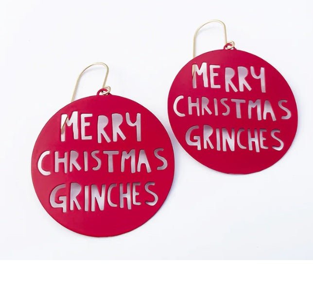 Denz Merry Christmas Grinches Earrings in Red 