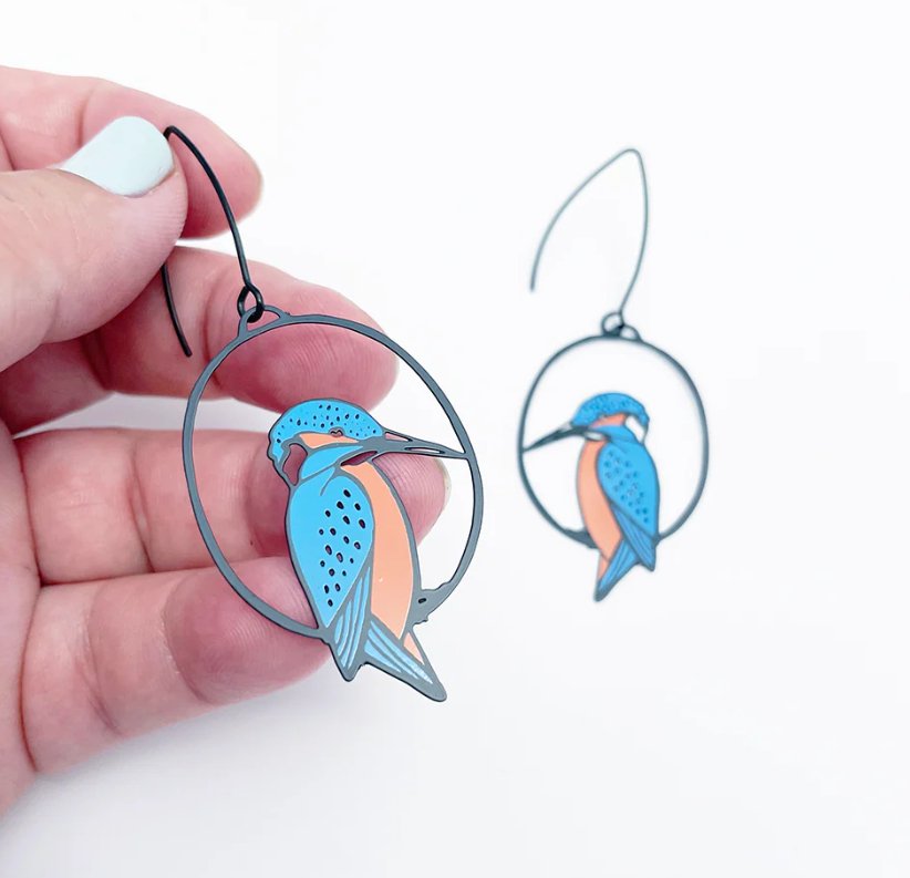 DENZ Midi Azure Kingfisher earrings in Black/Blue/Orange 