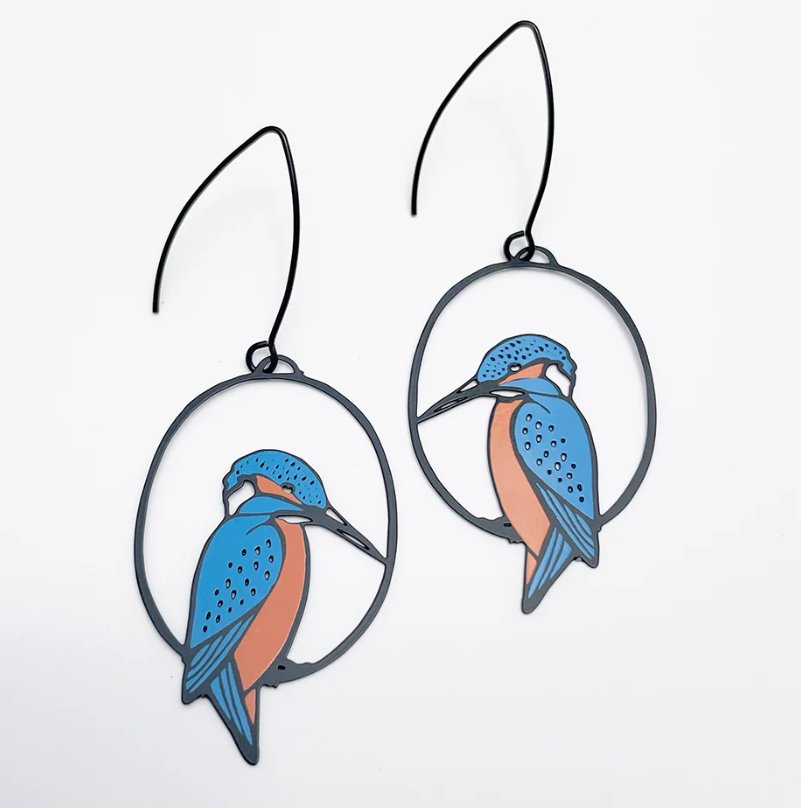 DENZ Midi Azure Kingfisher earrings in Black/Blue/Orange 