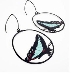 Denz Midi Butterfly Earrings in Blue Triangle, angled view