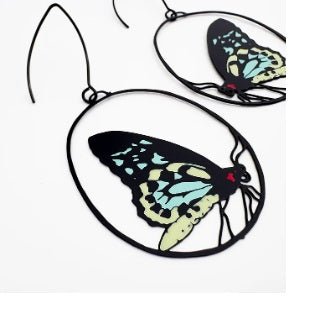Denz Midi Butterfly Earrings in Cairns Birdwing, angled view